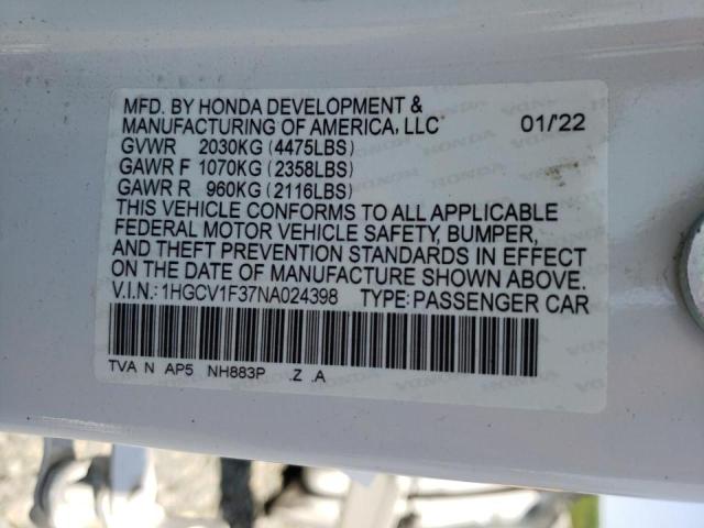 Photo 9 VIN: 1HGCV1F37NA024398 - HONDA ACCORD SPO 