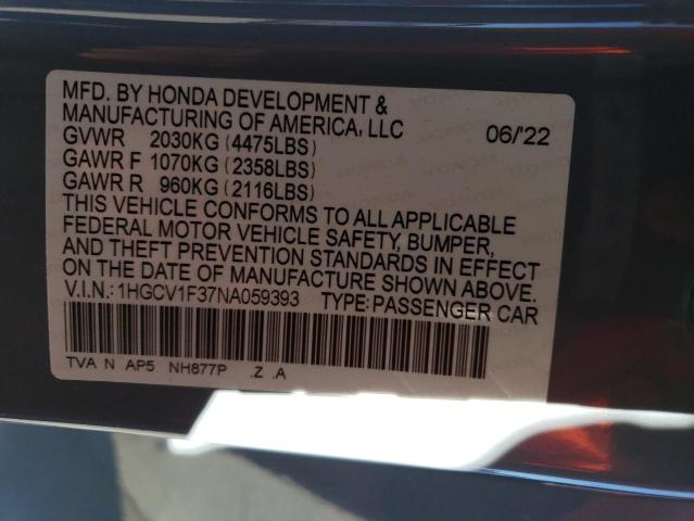 Photo 12 VIN: 1HGCV1F37NA059393 - HONDA ACCORD SPO 