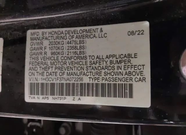 Photo 8 VIN: 1HGCV1F37NA072256 - HONDA ACCORD 