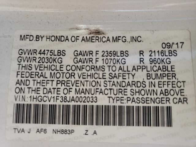 Photo 9 VIN: 1HGCV1F38JA002033 - HONDA ACCORD SPO 