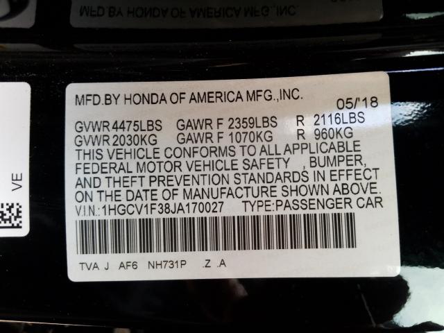 Photo 9 VIN: 1HGCV1F38JA170027 - HONDA ACCORD SPO 