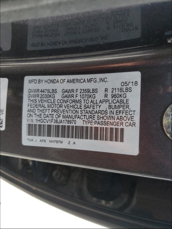 Photo 9 VIN: 1HGCV1F38JA178970 - HONDA ACCORD SPO 