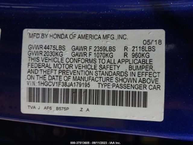 Photo 8 VIN: 1HGCV1F38JA179195 - HONDA ACCORD 