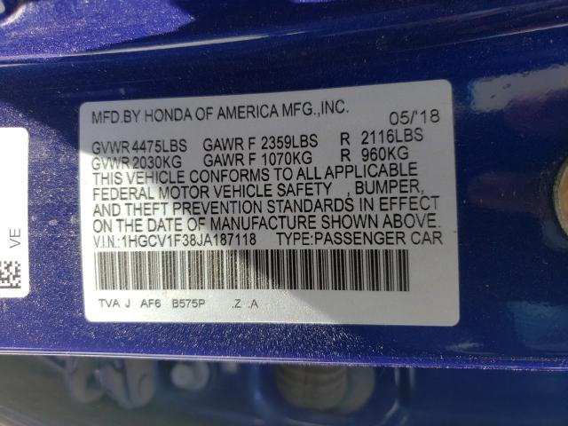 Photo 9 VIN: 1HGCV1F38JA187118 - HONDA ACCORD SPO 