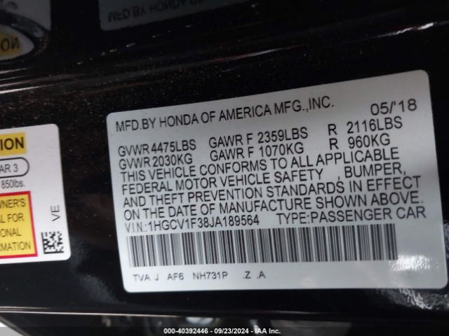 Photo 8 VIN: 1HGCV1F38JA189564 - HONDA ACCORD 