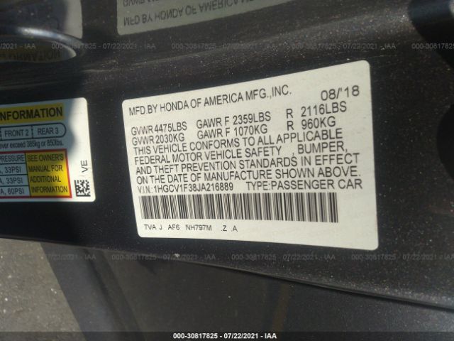 Photo 8 VIN: 1HGCV1F38JA216889 - HONDA ACCORD SEDAN 