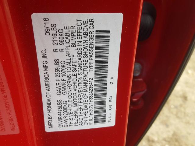 Photo 9 VIN: 1HGCV1F38JA235412 - HONDA ACCORD SPO 