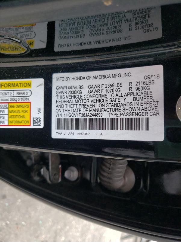 Photo 9 VIN: 1HGCV1F38JA244899 - HONDA ACCORD SPO 