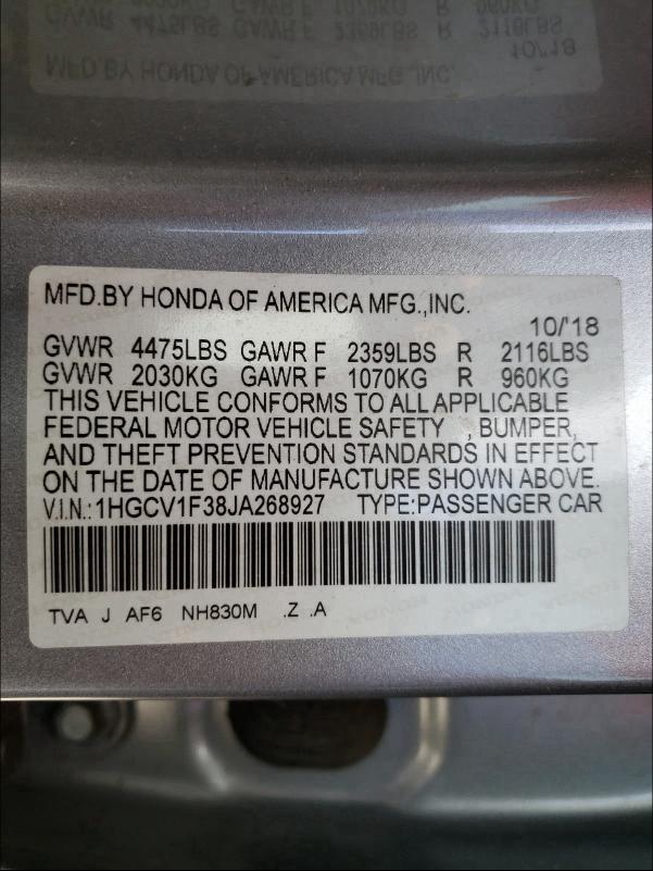 Photo 9 VIN: 1HGCV1F38JA268927 - HONDA ACCORD SPO 