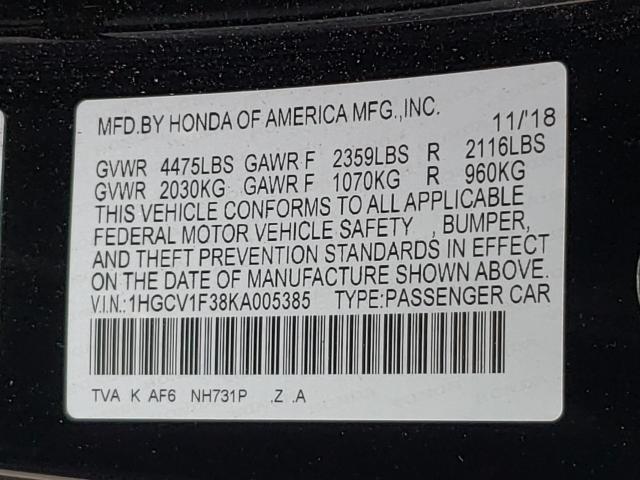 Photo 9 VIN: 1HGCV1F38KA005385 - HONDA ACCORD SPO 