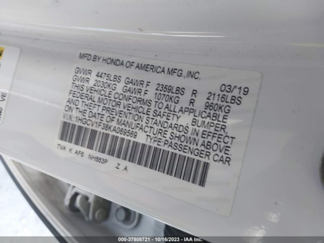 Photo 8 VIN: 1HGCV1F38KA069569 - HONDA ACCORD 