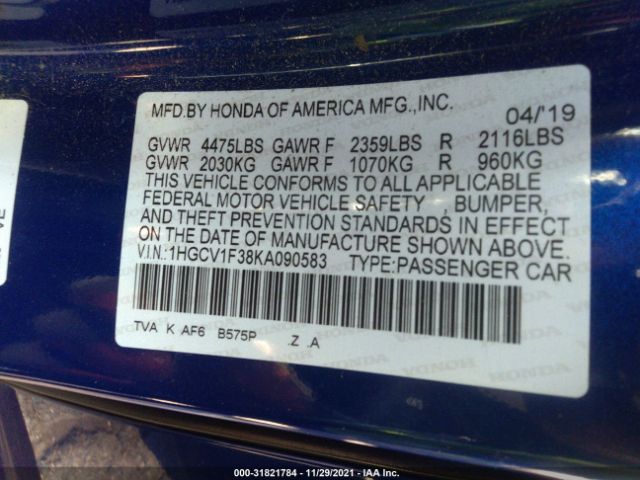 Photo 8 VIN: 1HGCV1F38KA090583 - HONDA ACCORD SEDAN 