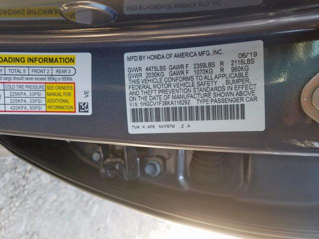 Photo 9 VIN: 1HGCV1F38KA116292 - HONDA ACCORD SPO 