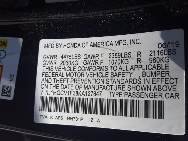 Photo 9 VIN: 1HGCV1F38KA127647 - HONDA ACCORD SPO 