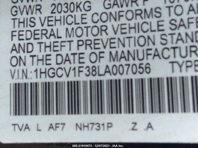 Photo 8 VIN: 1HGCV1F38LA007056 - HONDA ACCORD SEDAN 