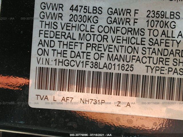 Photo 8 VIN: 1HGCV1F38LA011625 - HONDA ACCORD SEDAN 