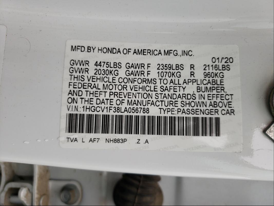 Photo 9 VIN: 1HGCV1F38LA056788 - HONDA ACCORD SPO 