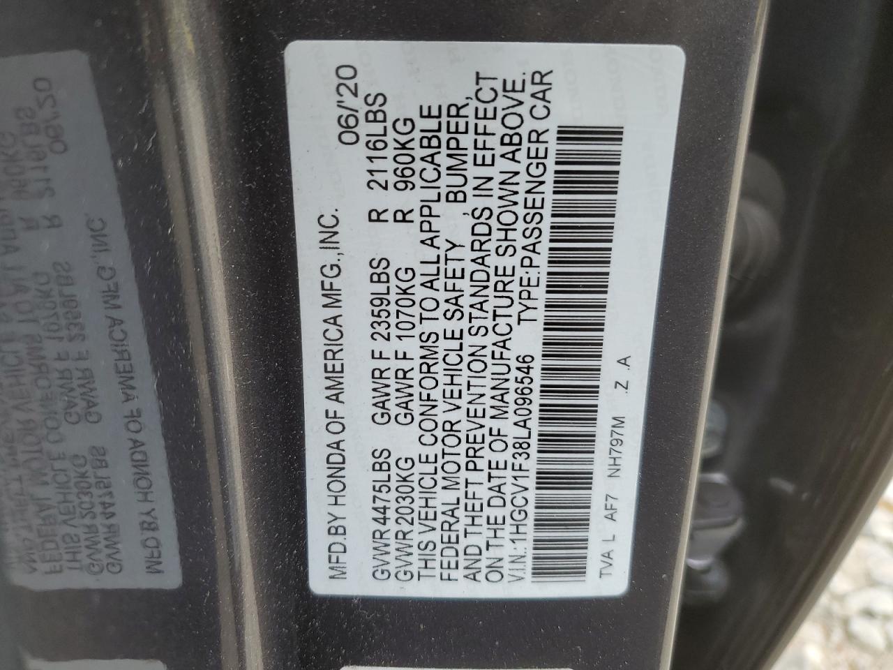 Photo 11 VIN: 1HGCV1F38LA096546 - HONDA ACCORD 