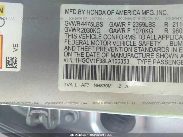 Photo 8 VIN: 1HGCV1F38LA100353 - HONDA ACCORD SEDAN 