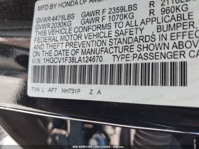 Photo 8 VIN: 1HGCV1F38LA124670 - HONDA ACCORD 