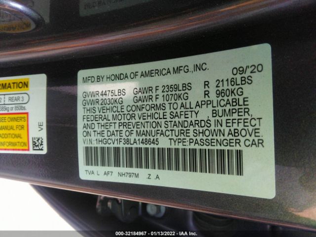 Photo 8 VIN: 1HGCV1F38LA148645 - HONDA ACCORD SEDAN 