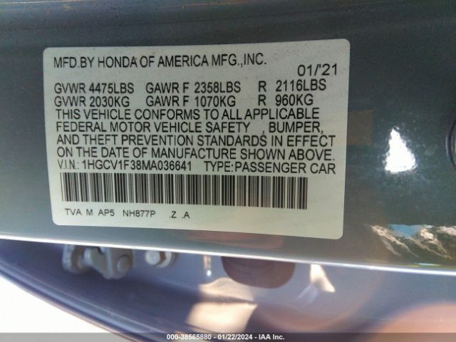 Photo 8 VIN: 1HGCV1F38MA036641 - HONDA ACCORD 