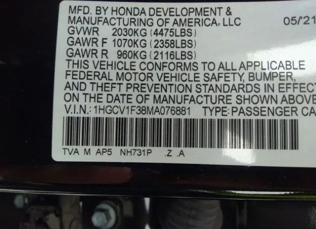 Photo 8 VIN: 1HGCV1F38MA076881 - HONDA ACCORD SEDAN 