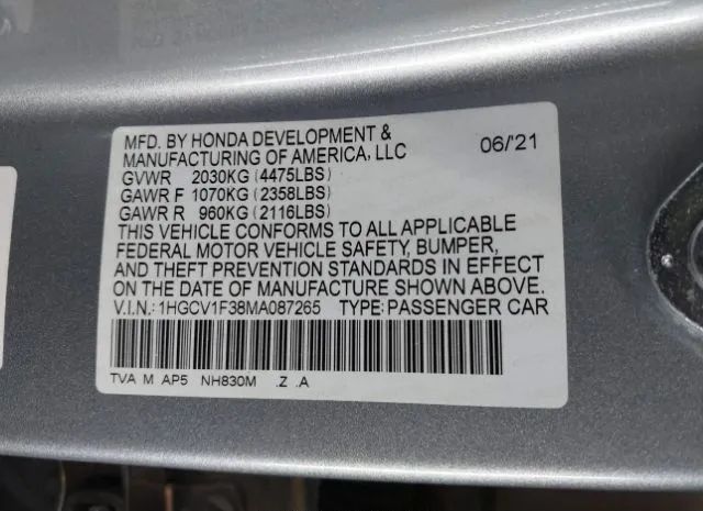 Photo 8 VIN: 1HGCV1F38MA087265 - HONDA ACCORD 