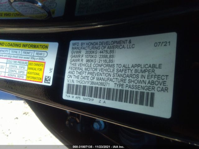 Photo 8 VIN: 1HGCV1F38MA088271 - HONDA ACCORD SEDAN 