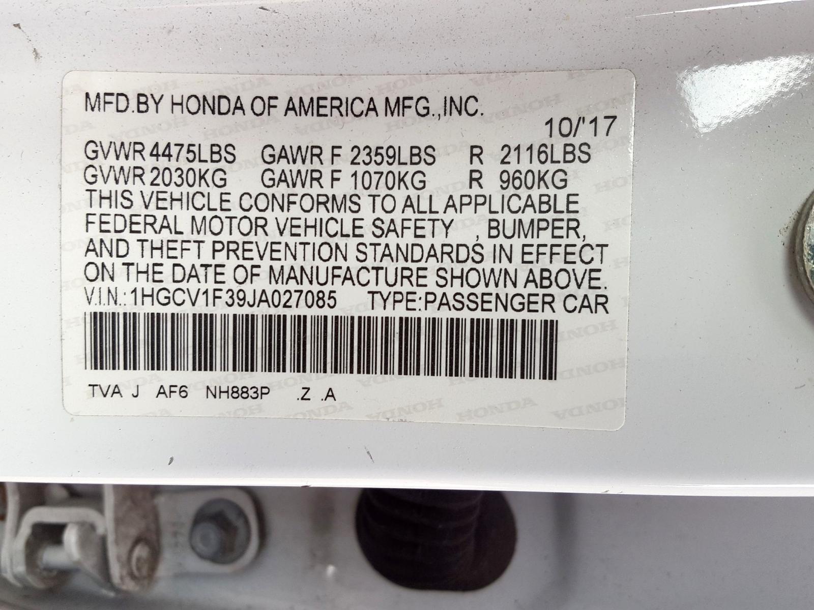 Photo 9 VIN: 1HGCV1F39JA027085 - HONDA ACCORD SPO 