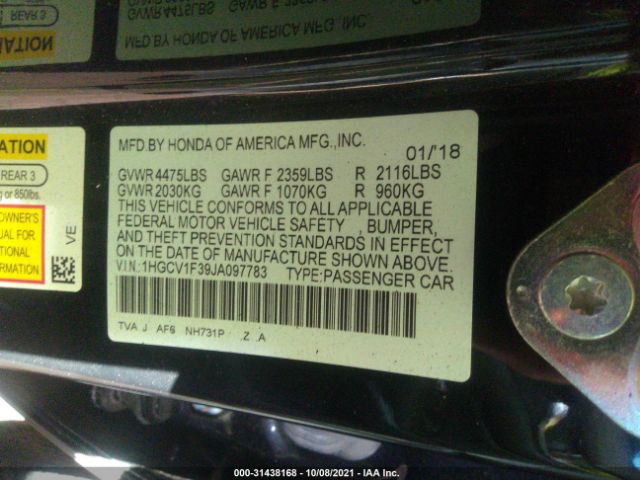 Photo 8 VIN: 1HGCV1F39JA097783 - HONDA ACCORD SEDAN 