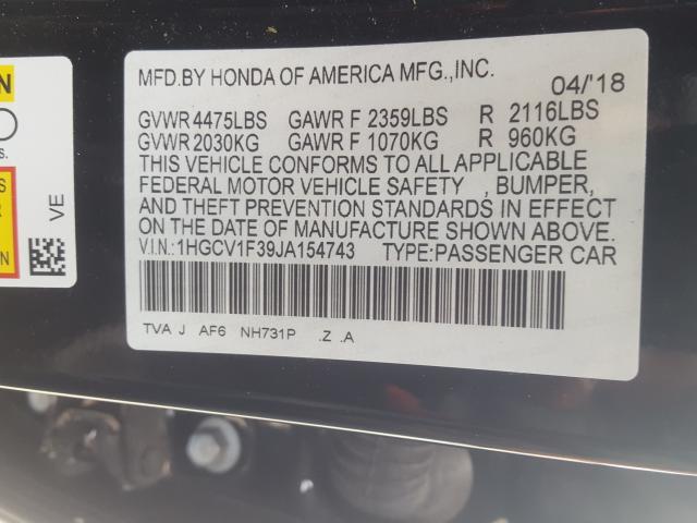 Photo 9 VIN: 1HGCV1F39JA154743 - HONDA ACCORD SPO 