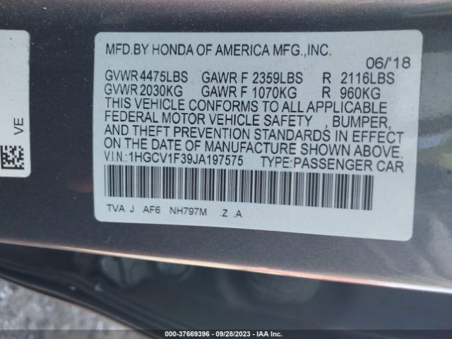 Photo 8 VIN: 1HGCV1F39JA197575 - HONDA ACCORD 