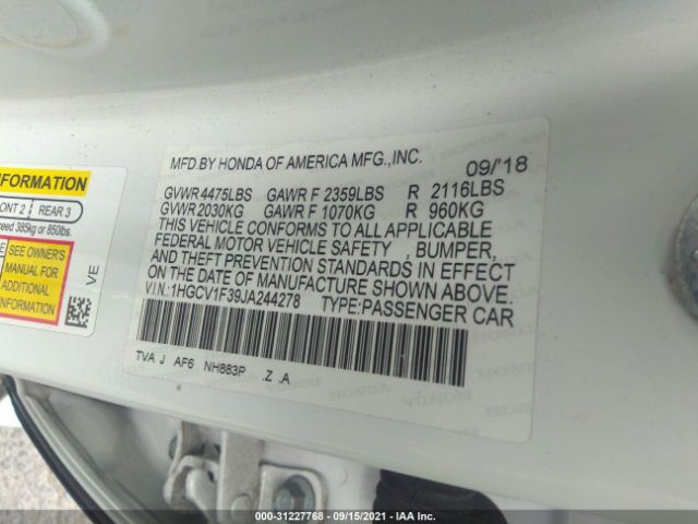 Photo 8 VIN: 1HGCV1F39JA244278 - HONDA ACCORD SEDAN 