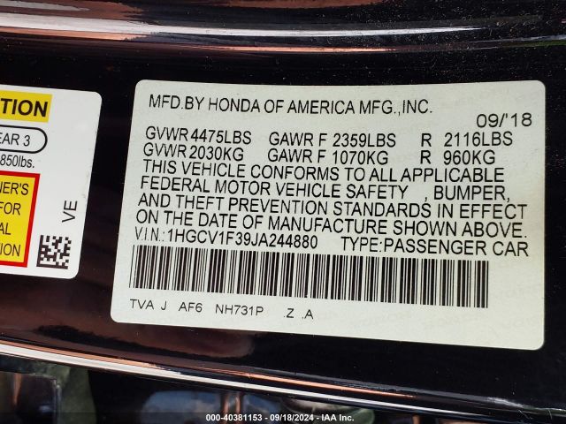 Photo 8 VIN: 1HGCV1F39JA244880 - HONDA ACCORD 