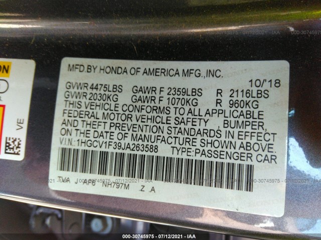 Photo 8 VIN: 1HGCV1F39JA263588 - HONDA ACCORD SEDAN 