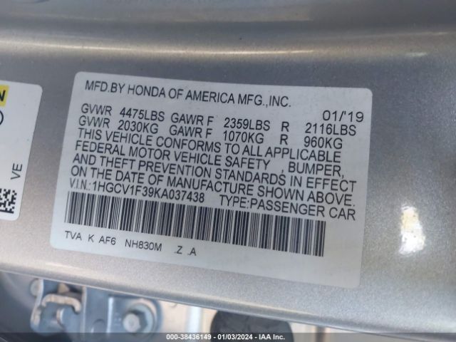 Photo 8 VIN: 1HGCV1F39KA037438 - HONDA ACCORD 