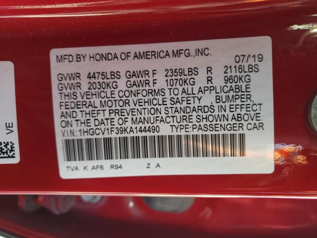 Photo 11 VIN: 1HGCV1F39KA144490 - HONDA ACCORD SPO 