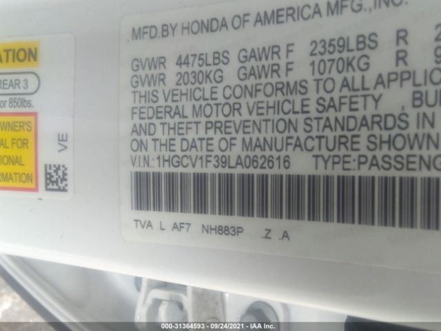 Photo 8 VIN: 1HGCV1F39LA062616 - HONDA ACCORD SEDAN 