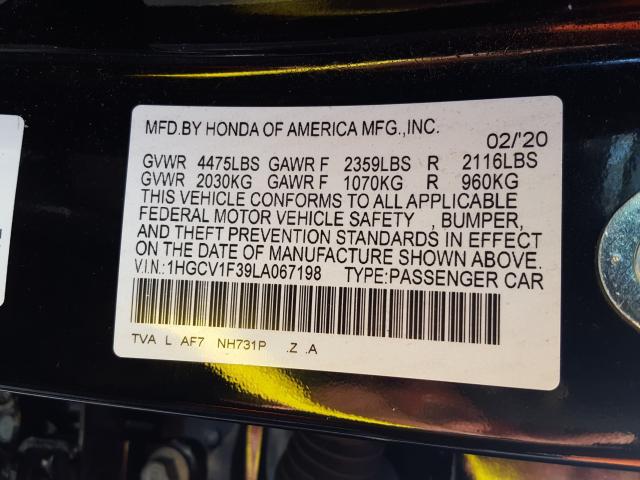 Photo 9 VIN: 1HGCV1F39LA067198 - HONDA ACCORD SPO 