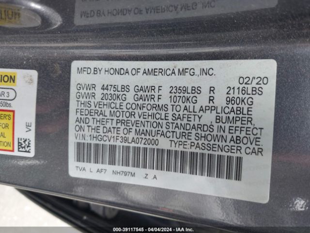 Photo 8 VIN: 1HGCV1F39LA072000 - HONDA ACCORD 