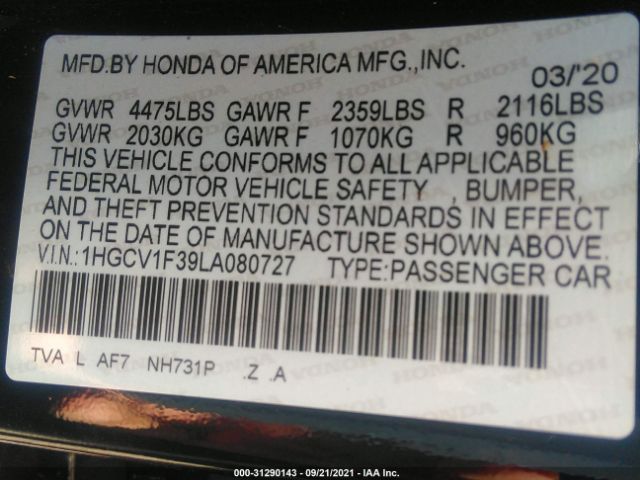 Photo 8 VIN: 1HGCV1F39LA080727 - HONDA ACCORD SEDAN 