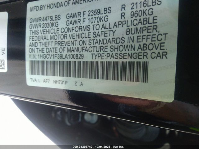 Photo 8 VIN: 1HGCV1F39LA100829 - HONDA ACCORD SEDAN 