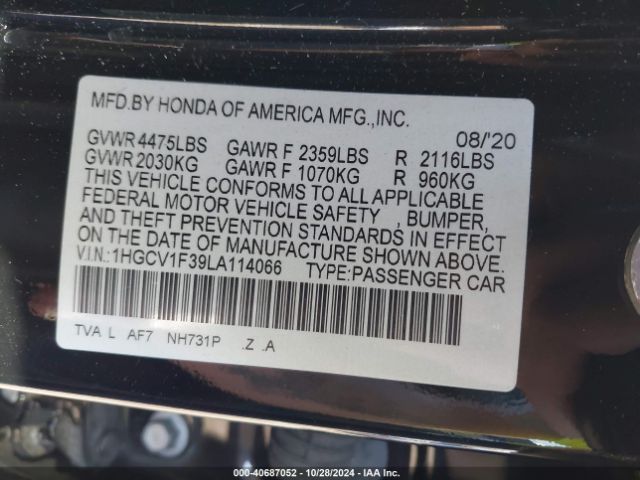 Photo 8 VIN: 1HGCV1F39LA114066 - HONDA ACCORD 