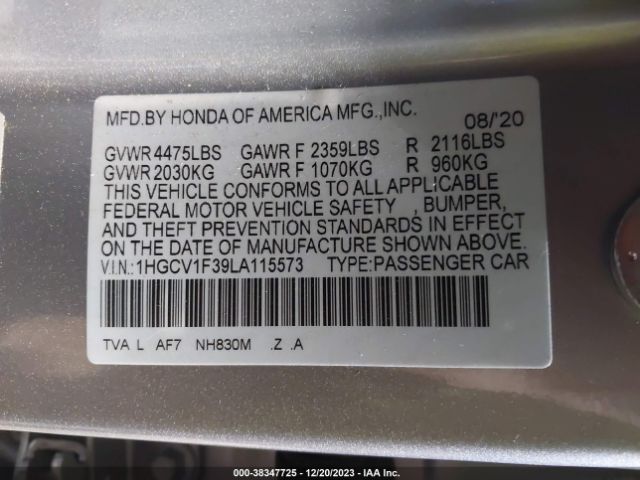 Photo 8 VIN: 1HGCV1F39LA115573 - HONDA ACCORD 