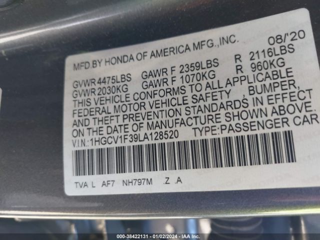 Photo 8 VIN: 1HGCV1F39LA128520 - HONDA ACCORD 