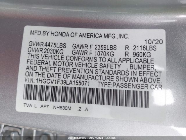 Photo 8 VIN: 1HGCV1F39LA155071 - HONDA ACCORD 