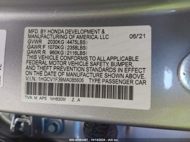 Photo 8 VIN: 1HGCV1F39MA085606 - HONDA ACCORD 