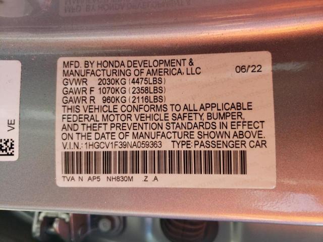 Photo 11 VIN: 1HGCV1F39NA059363 - HONDA ACCORD SPO 