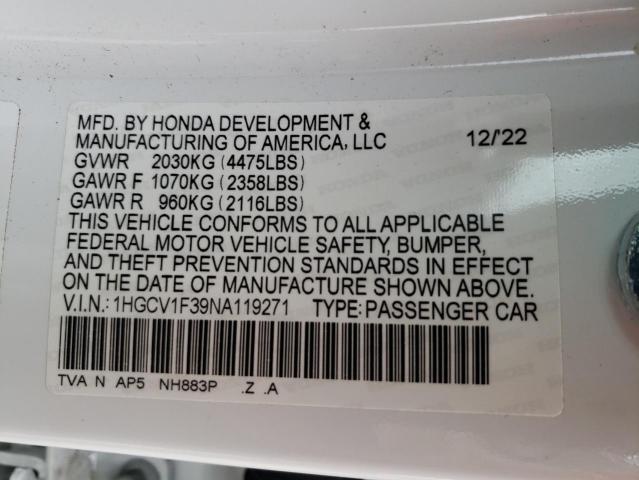 Photo 12 VIN: 1HGCV1F39NA119271 - HONDA ACCORD 